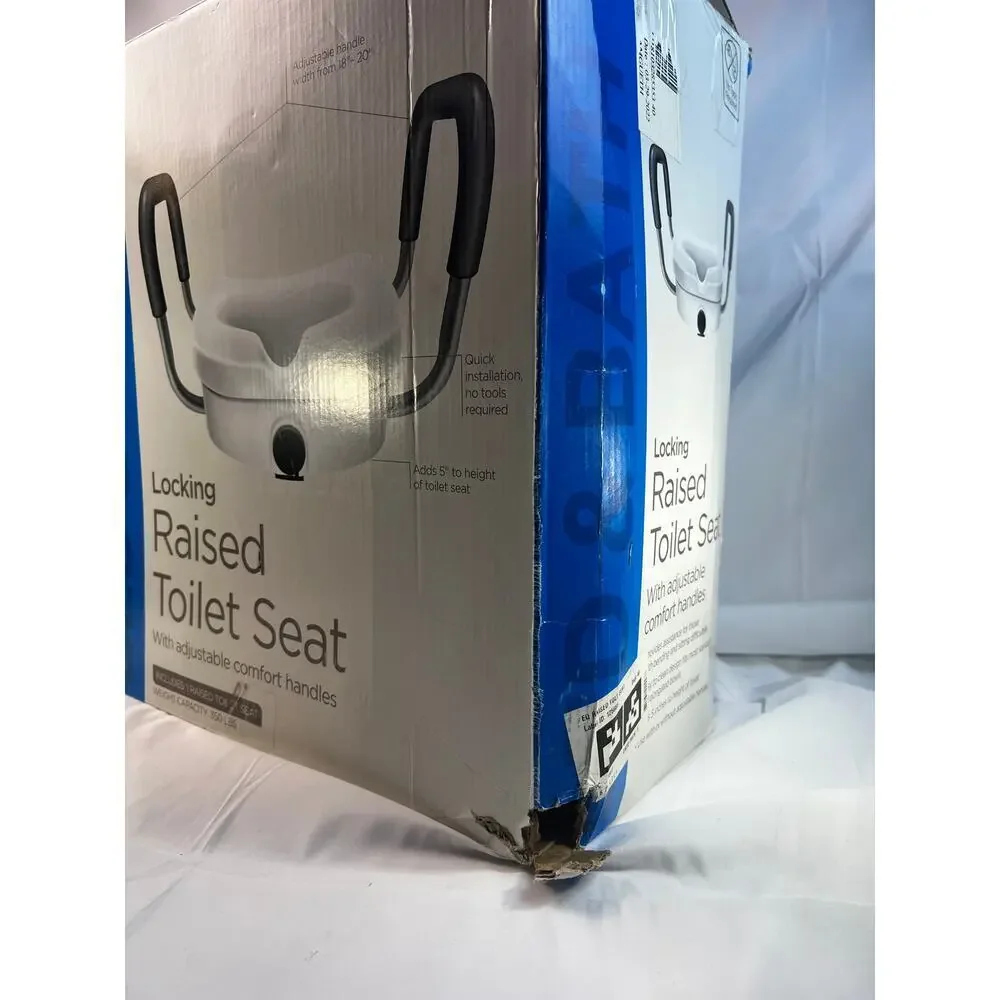 New Locking Raised Toilet Seat Equate IOB Adjustable Comfort Handles Homehealth
